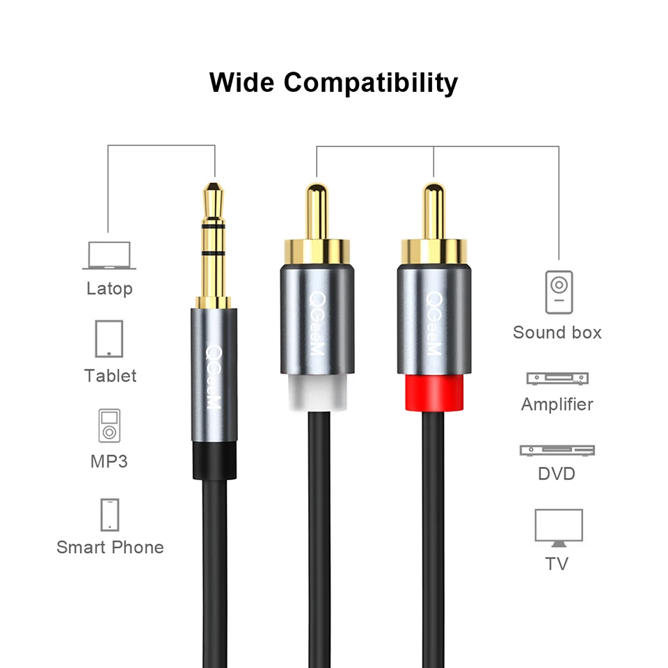 สายเคเบิล QGeeM RCA 2RCA ถึง 3 - Home Cinema Tv บทวิจารณ์และราคา